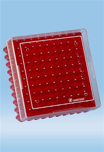 93.874.210 | Cryobox, (LxWxH): 132 x 132 x 53 mm, format: 10 x 10, for 100 cryo tubes, red