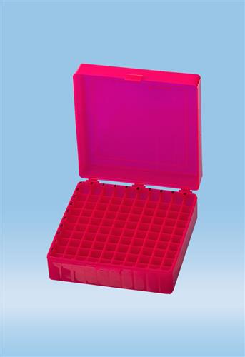 93.877.210 | Storage box, hinged lid, PP, format: 10 x 10, for 100 micro tubes, pink