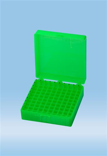 93.877.510 | Storage box, hinged lid, PP, format: 10 x 10, for 100 micro tubes, green