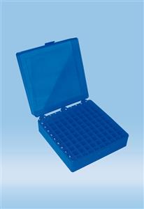 93.877.610 | Storage box, hinged lid, PP, format: 10 x 10, for 100 micro tubes, blue