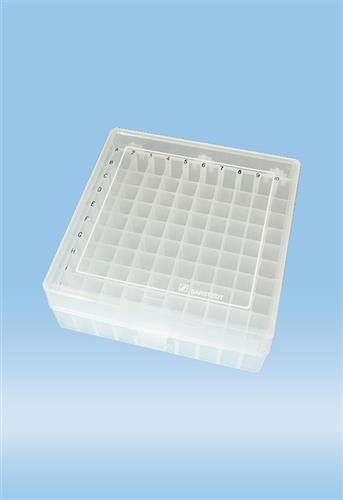 93.877 | Storage box, hinged lid, PP, format: 10 x 10, for 100 micro tubes, neutral