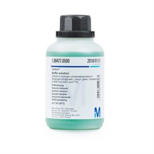 1094770500 | Buffer solution(di-sodium hydrogen phosphate/potassium dihydrogen  phosphate), colour: green traceable to SRM from NIST  and PTB pH 7.00 (20°C) Certipur®