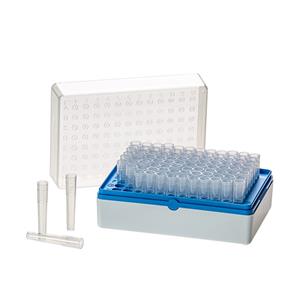 T100-2B | Rack with 96 plain individual tubes, Blue, Sterile