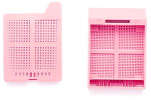 EAM-0408-72B | Engineered specifically for use in the PiSmart Thermal Transfer Cassette printer. PiSmart Thermal Transfer Microbiopsy Cassette, Threaded with Lid Pink, 1,000/bx, 2 bx/case, 2,000/cs. Threaded in strips of 40 with lids separate.