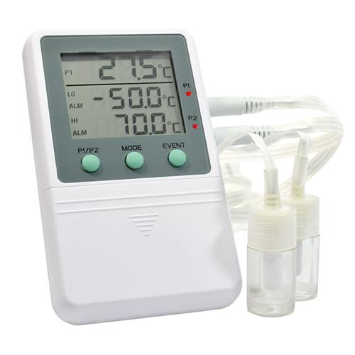 ACC821INCV2 | The Triple Display digital thermometer simultaneously shows the current, minimum, and maximum temperatures and records the Time & Date of Hi/Lo Alarms and Min/Max Temperatures. Temperature Certified for Incubators. 5ml Vaccine Bottles probe filled with Bio-Safe medium. Audible & Visual alarms.
