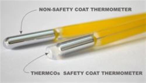 ACC80135SCFCA | Autoclave Maximum Registering Thermometers are for validating autoclaves by monitoring the highest temperature attained during a sterilization cycle. These thermometers operate on the same principle as thermometers designed to measure fevers: the highest temperature attained is recorded, and doesn’t recede until the thermometer is shaken down.  Thermco’s Autoclave Thermometers provide two layers of protection:1) each thermometer is sealed in a (PTFE) jacket which will enclose the liquid and splintered glass within the coating should breakage occur, thereby protecting equipment from contaminants.  2) metal armored case constructed of nickel-plated brass to protect thermometer from rough handling & shock during use.  Thermco’s Maximum Registering Autoclave Thermometers are a simple and inexpensive method for autoclave validation.