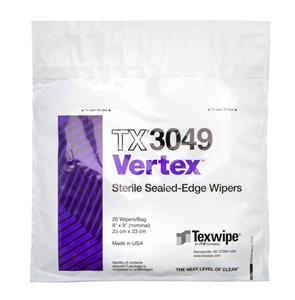 TX3049 | 
 Dry, Sterile, sealed edge wipers 9" x 9" nominal (23 cm x 23 cm)
