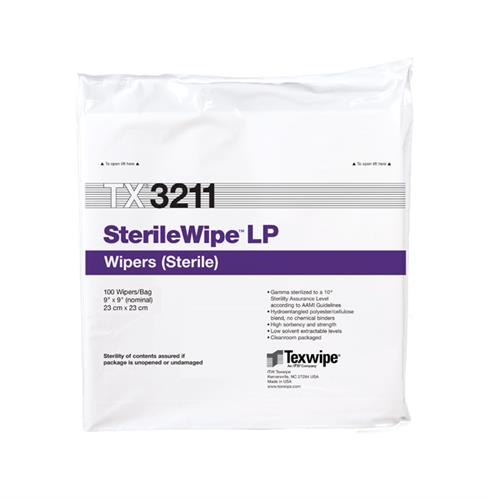 TX3211 | 
 Dry, Sterile, 100% polyester, cut-edge wipers 9" x 9" (23 cm x 23 cm)
