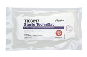 TX3217 | 
 Sterile, nonwoven wipers pre-wetted with USP-grade 70% IPA / 30% DIW 9" x 11" (22.9 cm x 27.9 cm)
