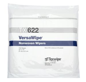 TX622 | 
 Dry, Non-Sterile, cellulose/polyester, nonwoven wipers 12" x 12" (31 cm x 31 cm)
